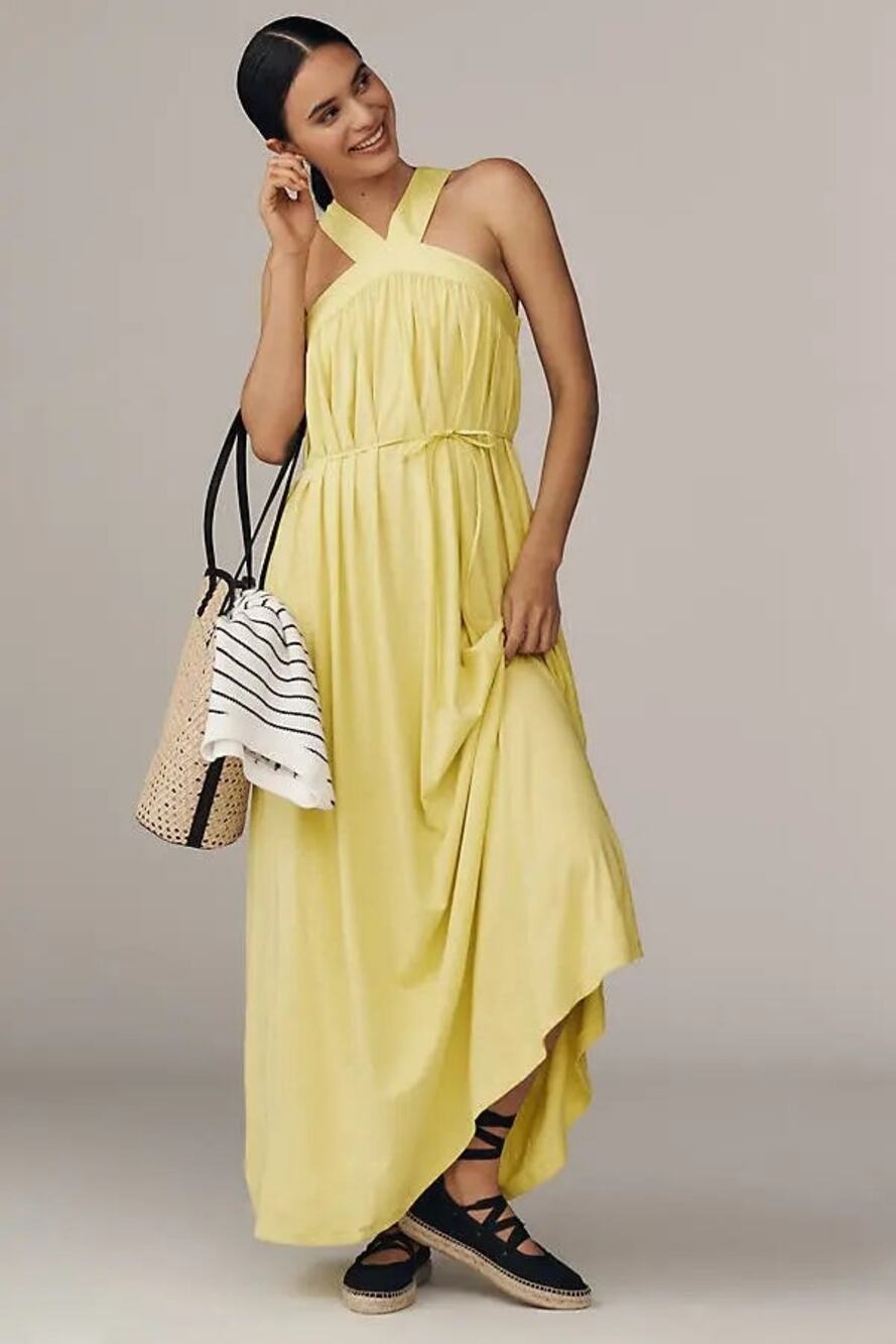 New Anthropologie Nation Los Angeles Brielle Halter Maxi Dress $220 XS Citron